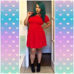 Olsenboye Red Skater Dress with Lace Inserts XL